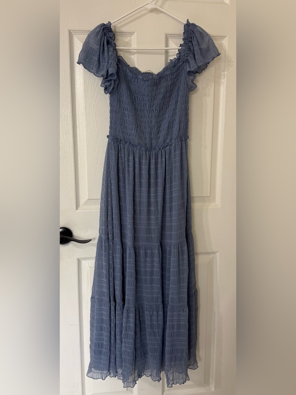 Max Studio Dusty Blue Smocked Tiered Maxi Dress
